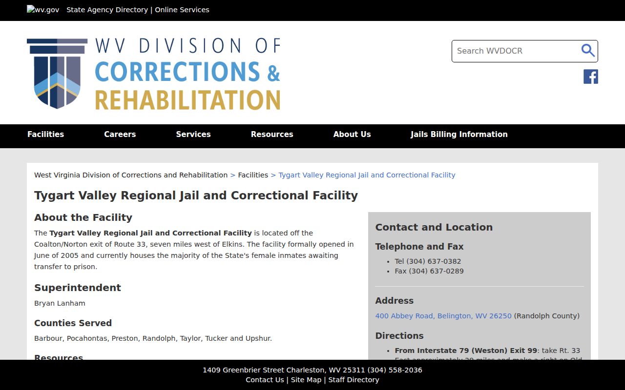 Tucker County arrest booking information at Tygart Valley Regional Jail