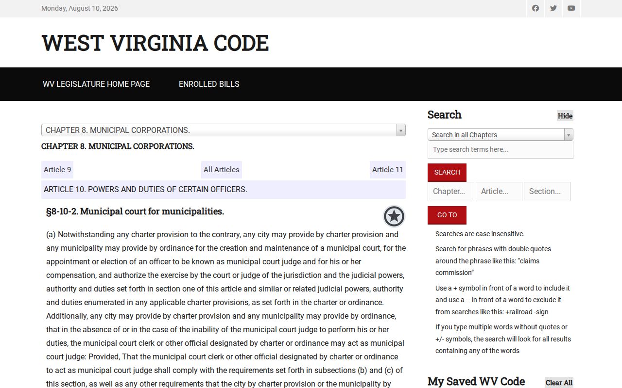 Davis criminal records and West Virginia municipal court authority