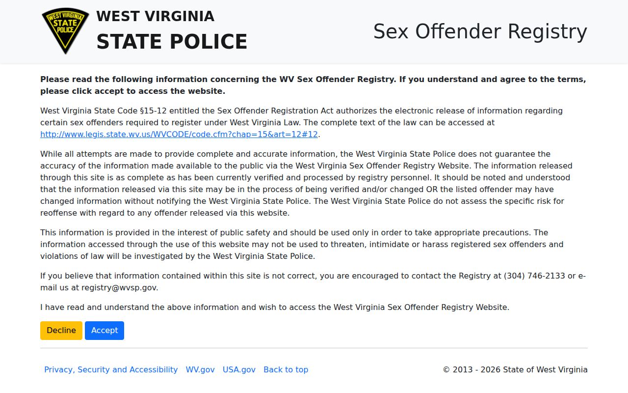 West Virginia registry search for Tucker County criminal history information